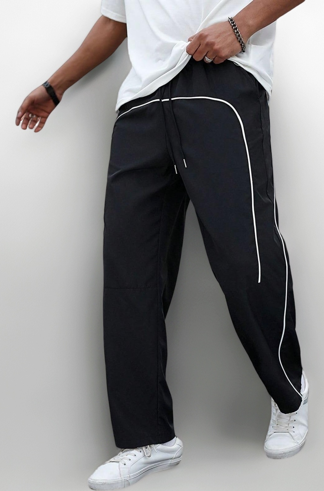 GRECIILOOKS Lycra Track Pants for Men – Stretchable Loose Fit Gym Joggers | Korean Style Workout | Loose Mid Rise Trouser (Available in Plus Size)