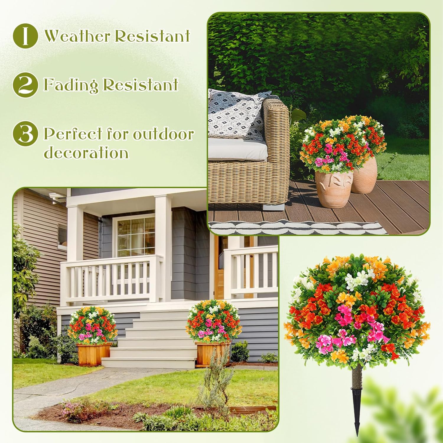 2 Pcs Artificial Morning Glory Topiary Balls Tree with Spike - UV Resistant, Realistic Silk Faux Bush Outdoor for Porch, Patio, Garden - Spring Summer Floral Decor(Mixed Color,24 Inch)