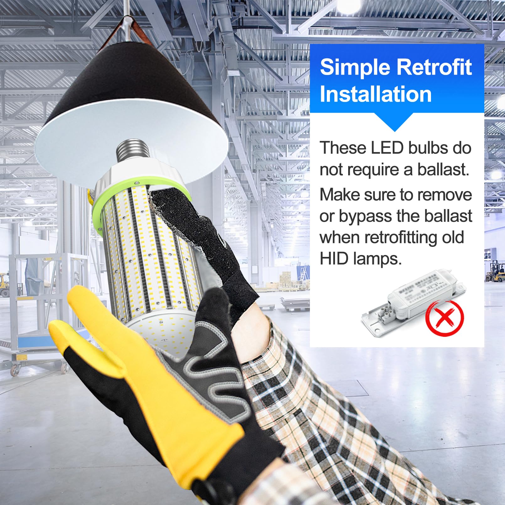 12 Pack 480V 250W LED Corn Light Bulb ETL Listed 37500 Lumens 5000K Large Area Cool Daylight White — view 5