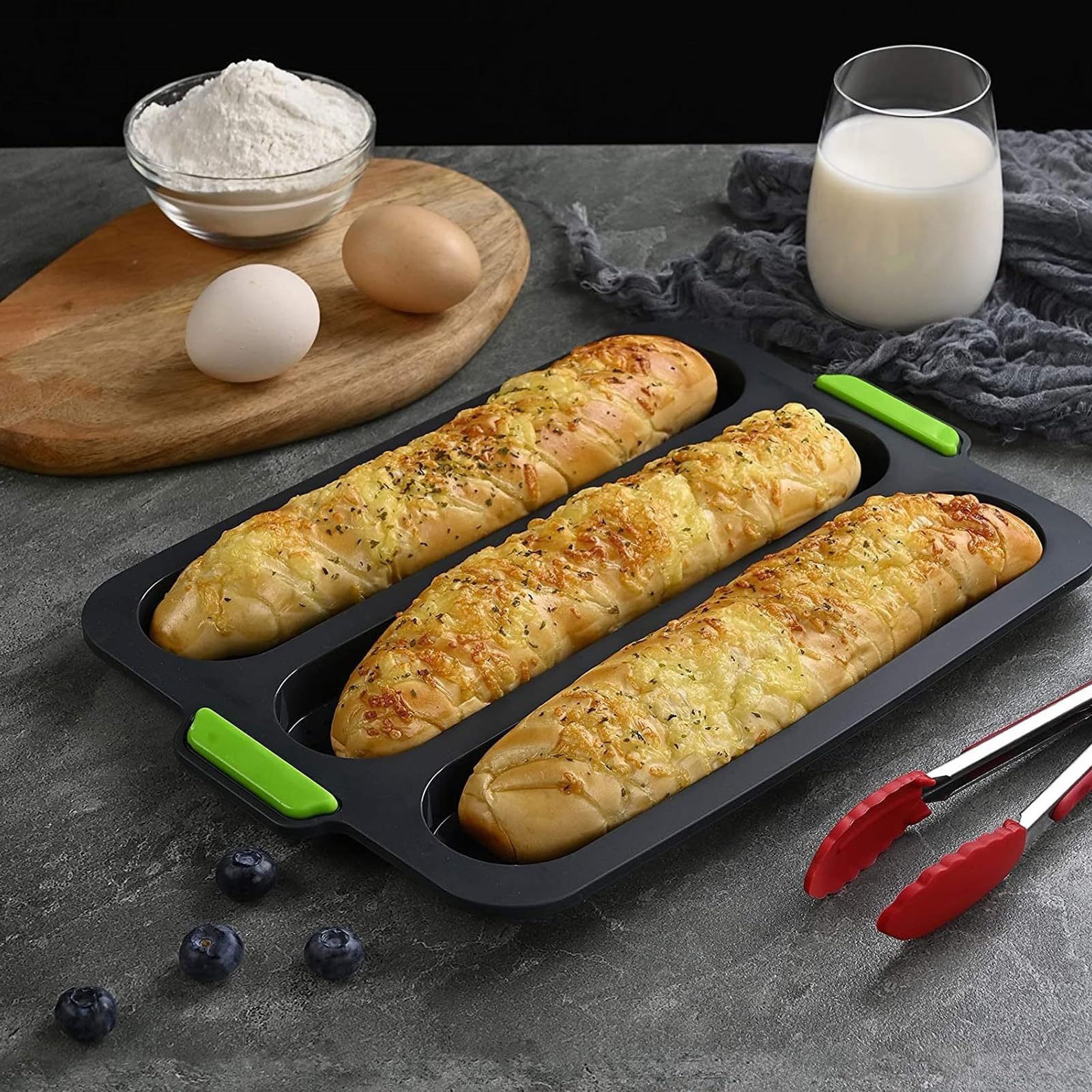 Silikonowa forma do pieczenia bagietek, forma do bagietek francuskich, blacha do pieczenia bagietek francuskich, blacha do pieczenia hot dogów, bagietka francuska, pieczywo bułkowe