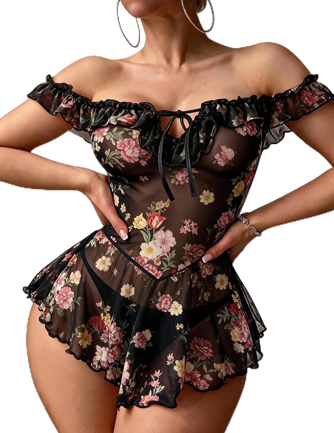 Avidlove Lingerie for Women Sheer Babydoll Ruffle Chemise V Neck Sleepwear