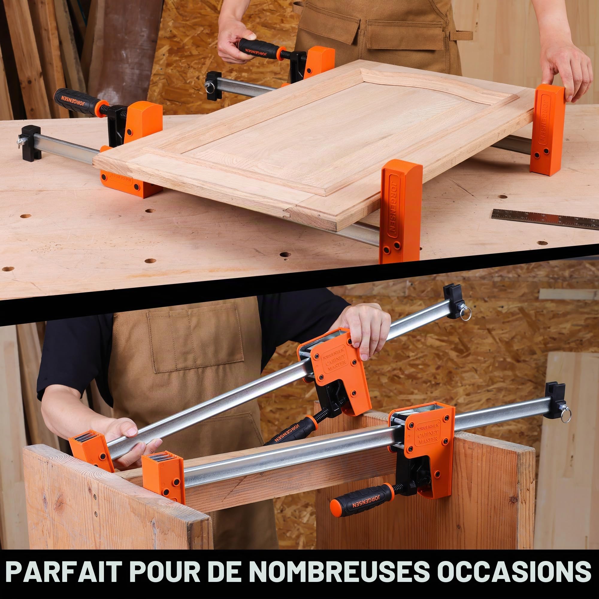 JORGENSEN Jeu de 2 Serre-joints à une Main en Acier et Nylon pour une Fixation Précise | Largeur de Serrage de 600 mm, Force de Serrage Maximale de 680 kg, Plage d'Étirement jusqu'à 770 mm