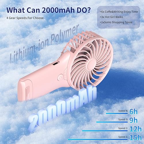 Miniatura 3 de Mini ventilador portátil con espejo, recargable por USB, refrigeración de bolsillo de 4 velocidades, hasta 15 horas, ventilador de mano compacto