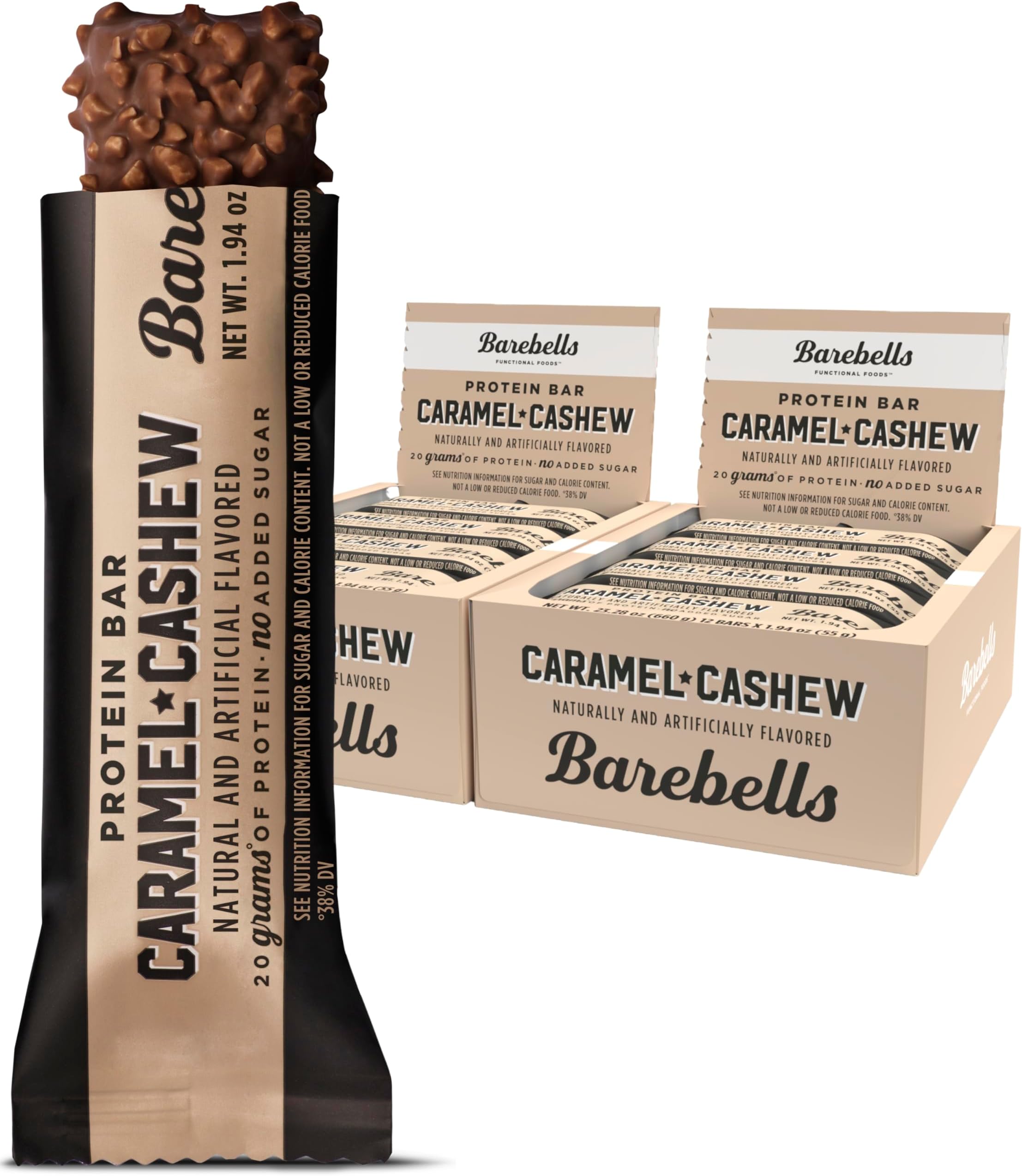 Protein Bars Caramel Cashew - 12 Count,pack of 2-1.9oz Bars with 20g of High Protein - Chocolate Protein Bar with 1g of Total Sugars - Perfect on The Go Protein Snack & Breakfast Bar…