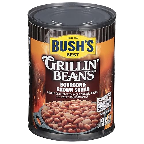 BUSH'S BEST 22 oz Canned Bourbon & Brown Sugar Grillin' Beans, Plant-Based Protein, Good Source of Fiber, Low Fat, Gluten Free, Low Sodium, (Pack of 4) - Bourbon and Brown Sugar - 22 Ounce (Pack of 4)