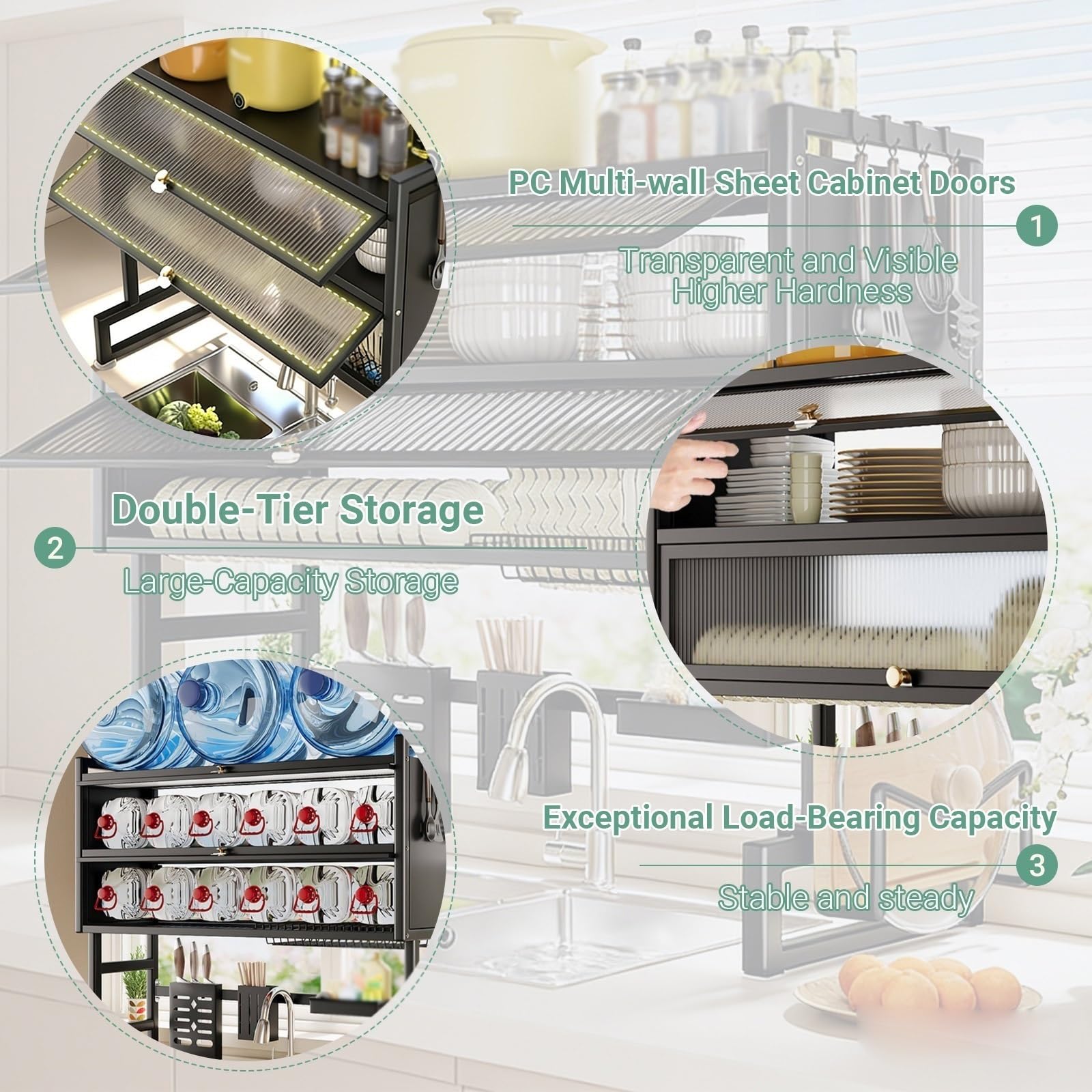 Egouttoir À Vaisselle Au-Dessus De L'évier Égouttoir À Vaisselle Au-Dessus De L'évier – Étagère De Rangement Organiseurs Rangement Cuisine(White,95cm/37in)