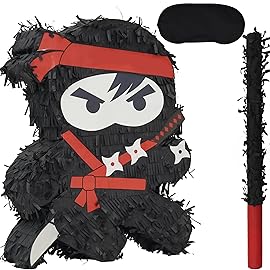 Birchio Ninja Pinatas Bundle with a Blindfold and Bat (16.5x12.6x4 Inches), Perfect for Birthday Parties, Theme Parties for boys, Decorations