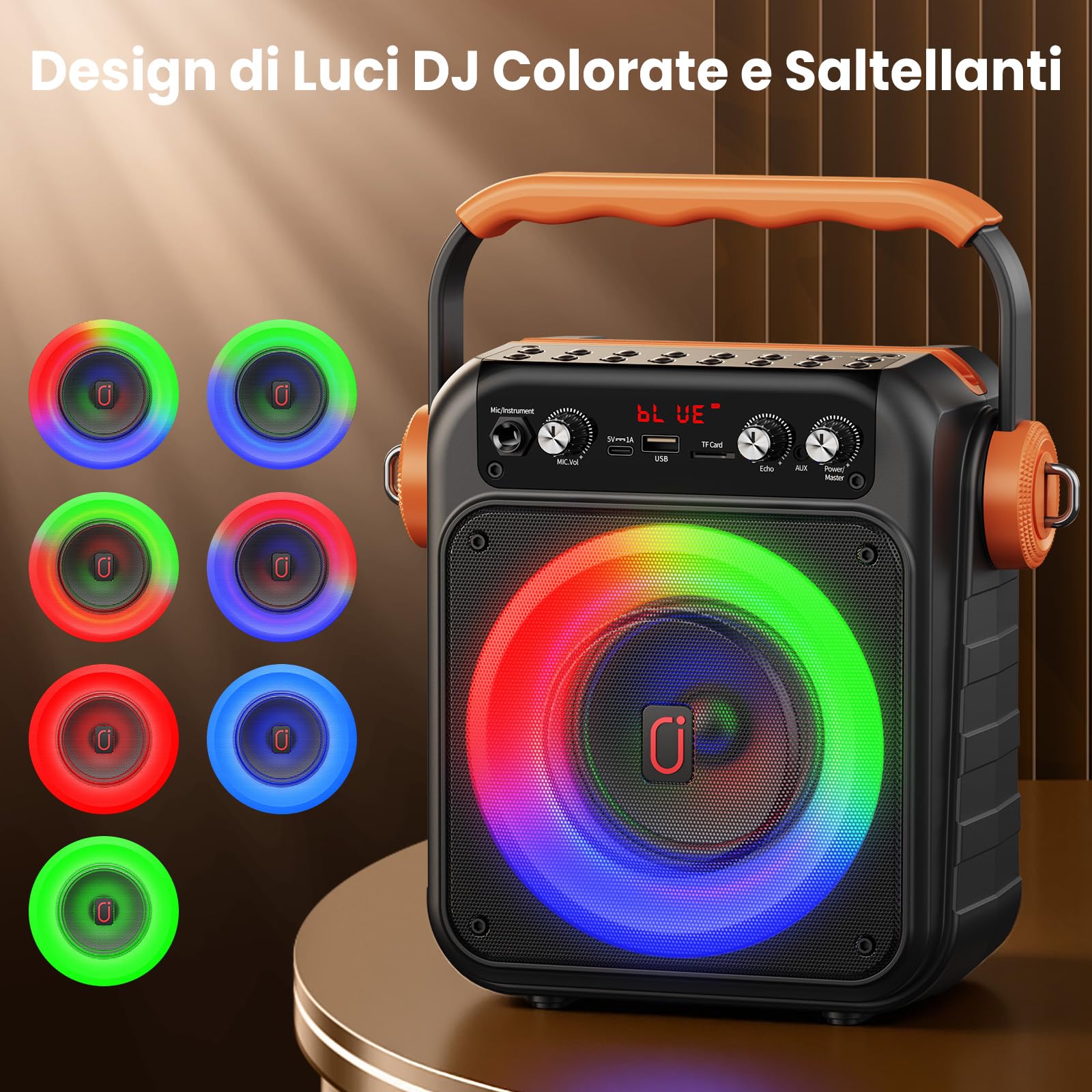 JYX Machine Karaoke con 2 Microfono, 80W Cassa Bluetooth 5.3, Subwoofer 6,5 Pollici Karaoke Professionale, Autonomia 12 ore, Luci LED, Ideale per Feste Canta Tu 2026, colore