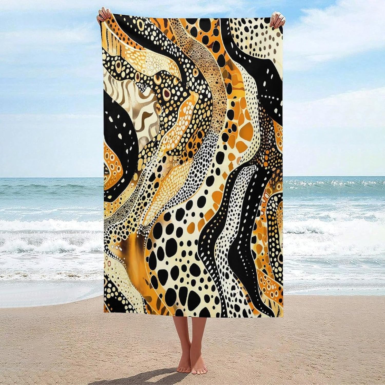Abstract Tiger Leopard Pattern Bath Towel Beach Towels Quick Dry Oversized Bath Blanket Highly Absorbent Towel for Women Men 160x80cm