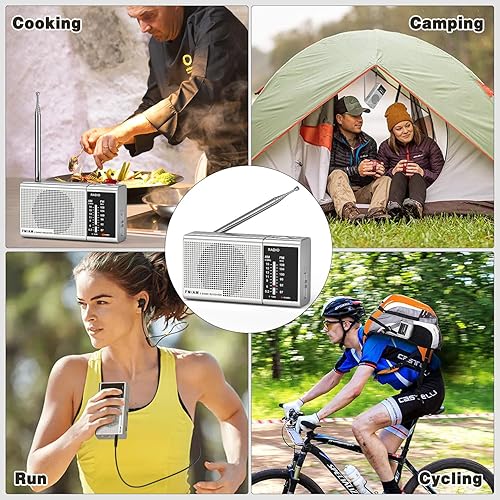 Miniatura 7 de Goodes Radio AM FM portátil - Radio a batería con recepción de largo alcance, altavoz, antena de transistor y conector de auriculares para el hogar,