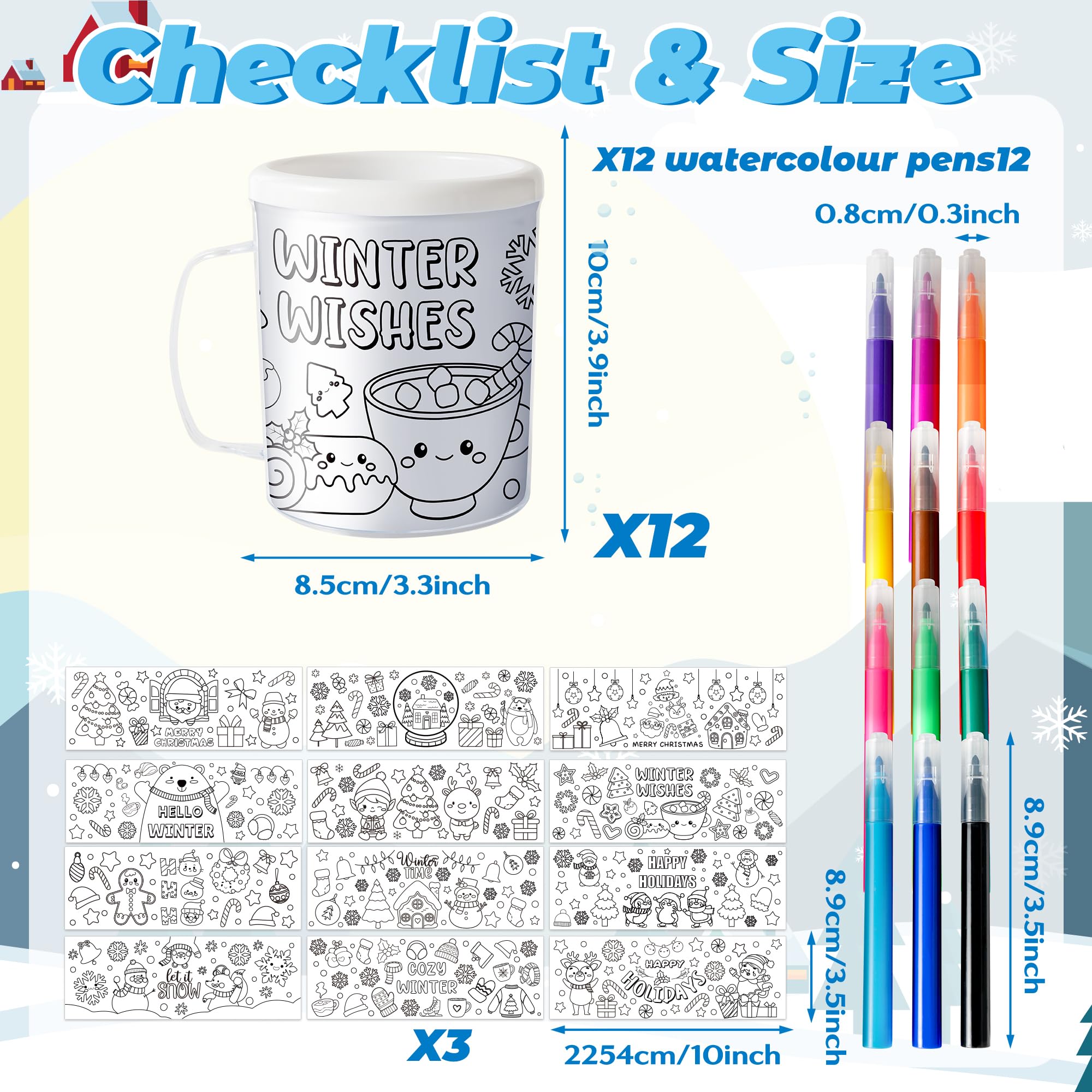 Lot de 12 tasses de Noël à colorier vos propres tasses pour enfants