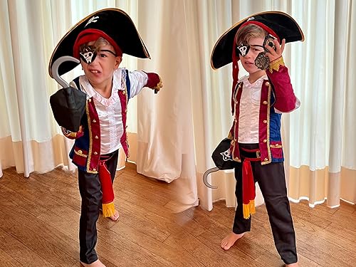 Miniatura 7 de ReliBeauty Disfraz de pirata para niños pequeños, disfraz de pirata con accesorios