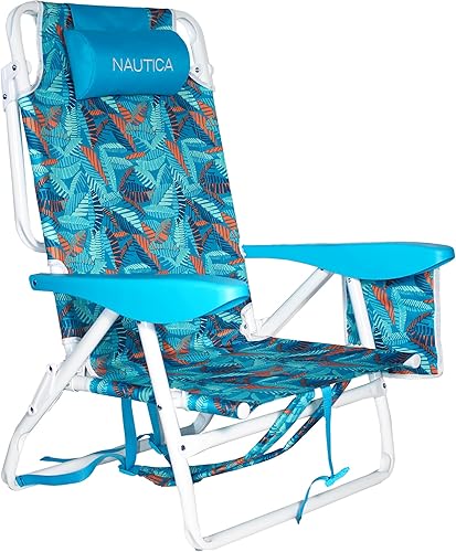 Miniatura 12 de Nautica Silla de playa, silla de mochila de cinco posiciones, portátil y ajustable con almohada acolchada y portavasos y bolsa térmica aislada Playa