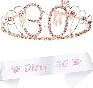 MEANT2TOBE 30th Birthday Sash and Tiara for Women - Fabulous Glitter Sash + Basic Rhinestone Rose Gold Premium Metal Tiara for Her, 30th Birthday Gifts for 30 Party