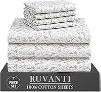 Vista 54 de RUVANTI 4 piezas de sábanas de algodón - 100% algodón natural suave, ligero y transpirable, sábanas de percal crujiente, juego de sábanas Botanica
