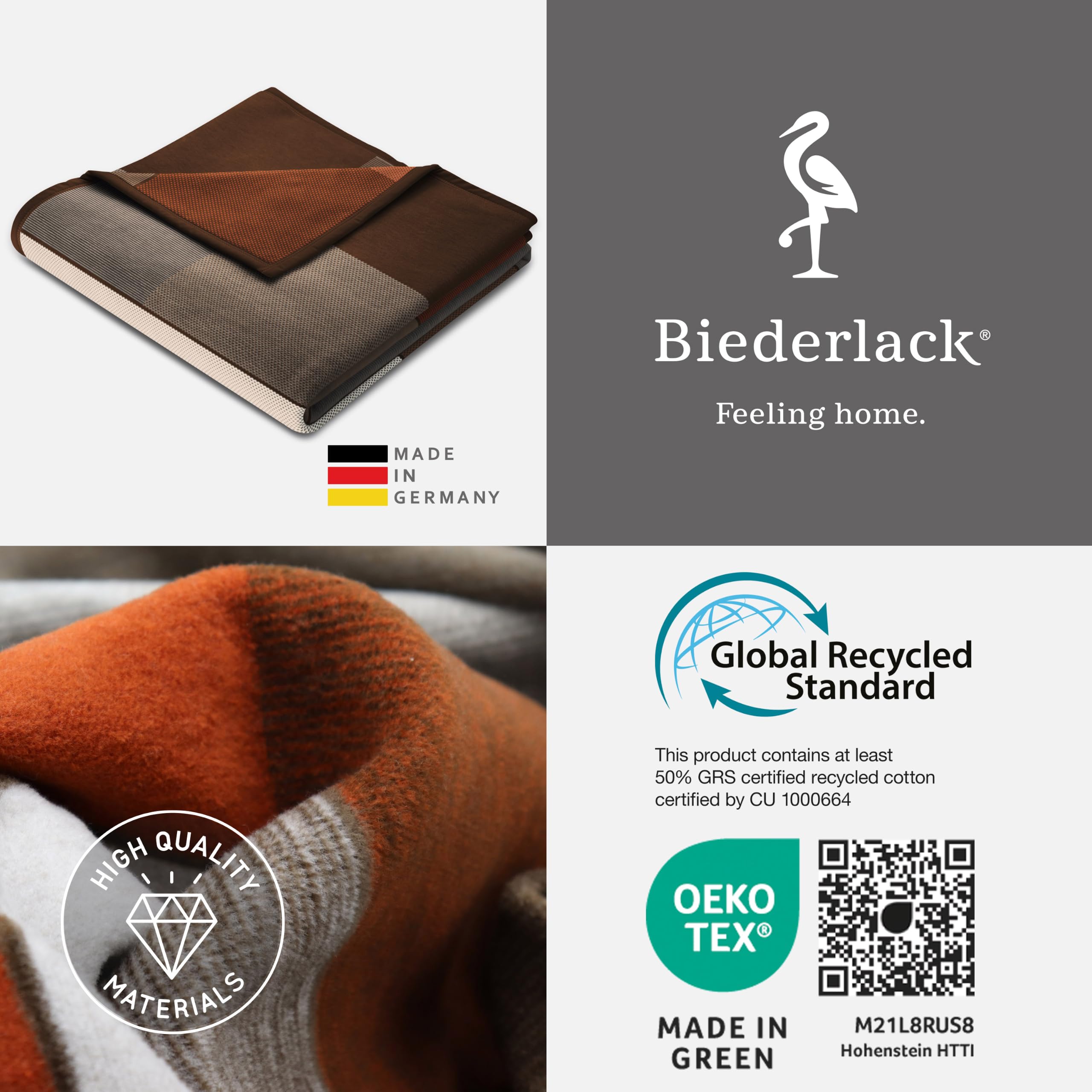 biederlack® weiche Kuscheldecke Brown Squares, Wohndecke in 150x200 cm