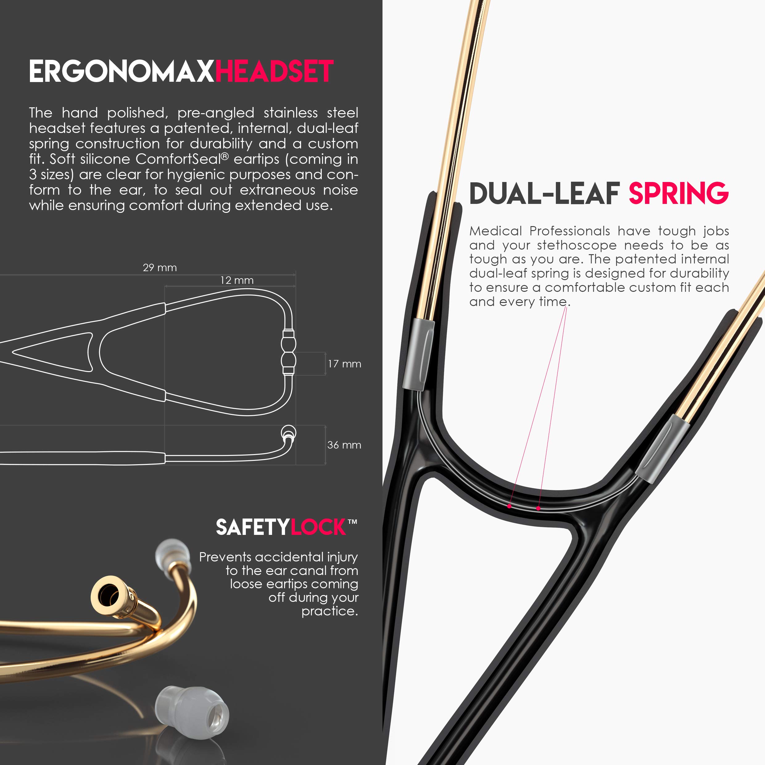 MDF Instruments Gold/Black Glitter Classic Cardiologia Stetoscopio per pazienti adulti - Edizione limitata (MDF797-KGL)