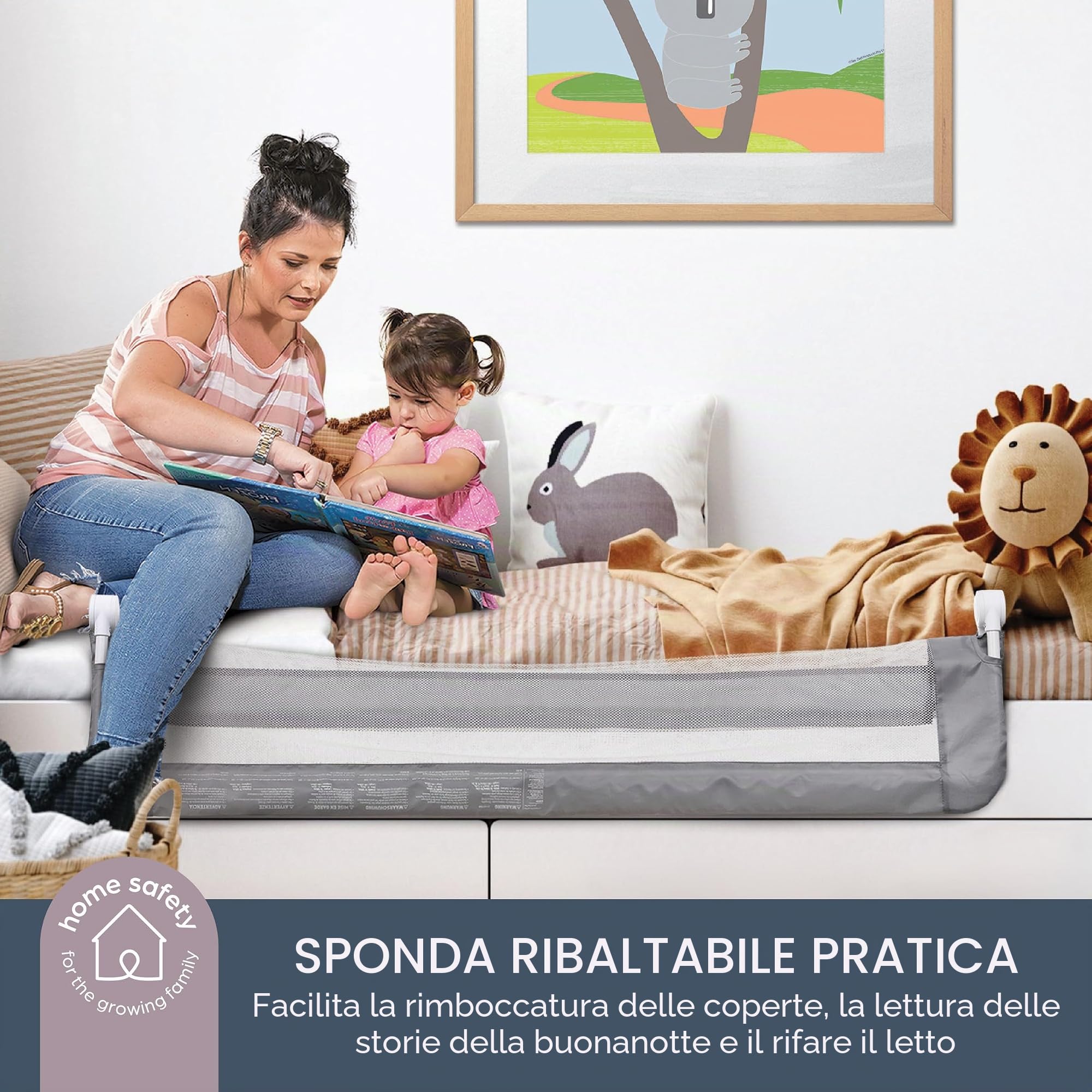 Dreambaby Nicole - Parapetto per letto per bambini, extra largo, 150 cm e 50 cm di altezza, facile da montare, lavabile, transizione sicura da culla a letto, per letti king size, grigio
