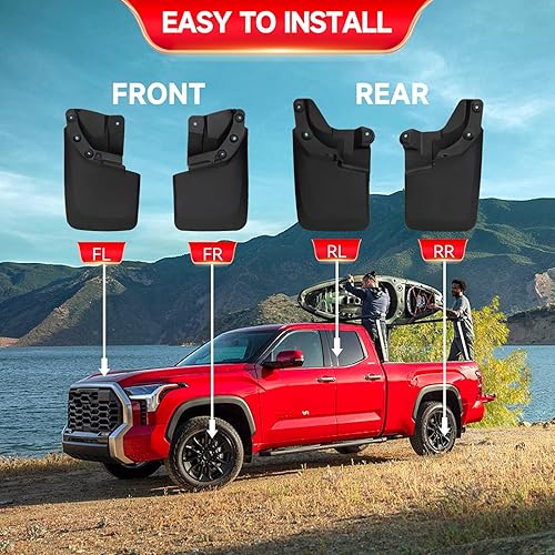 Miniatura 3 de MITZONE Juego de 4 guardabarros compatibles con Toyota Tacoma 2016-2022 con pedal de guardabarros delantero y trasero