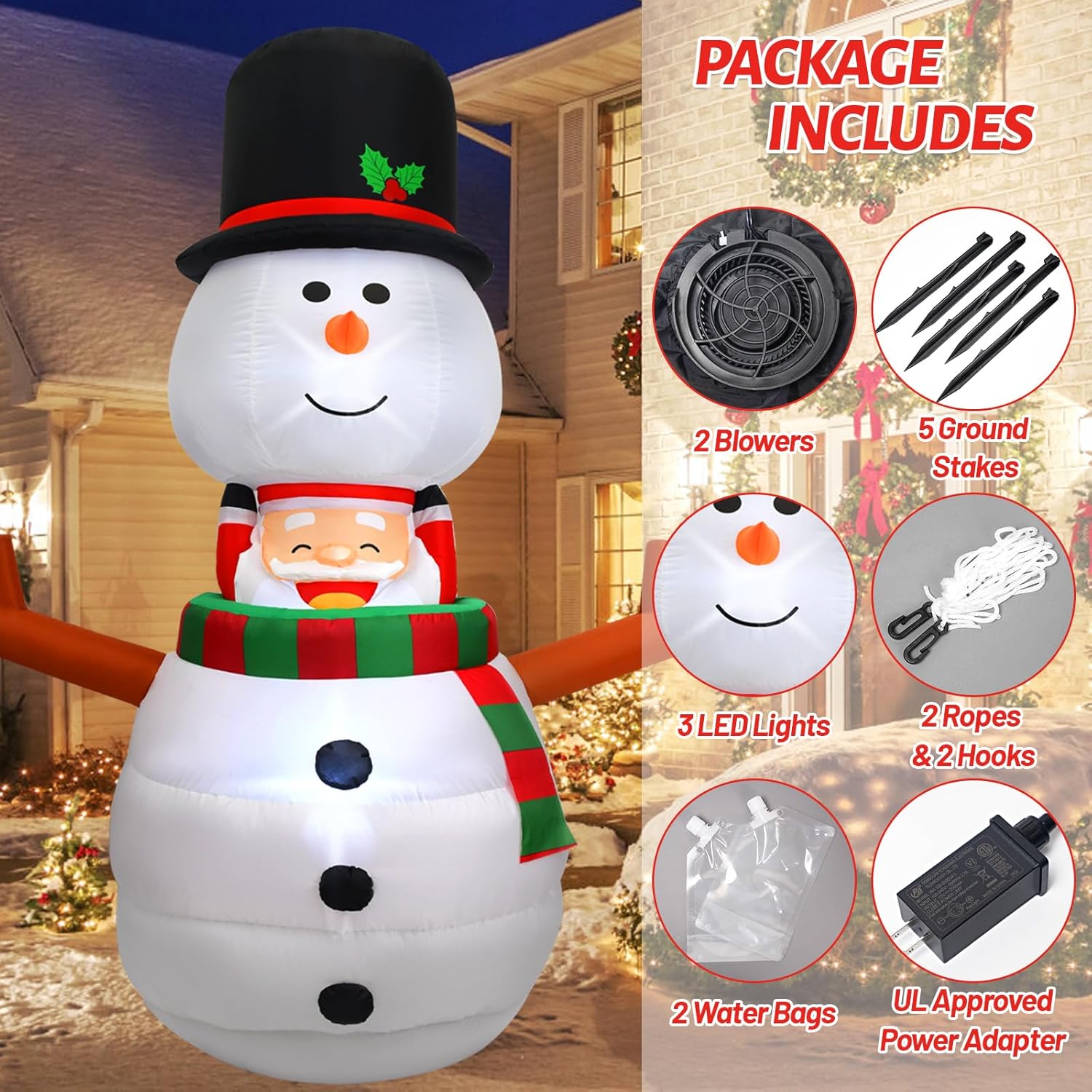 6FT Christmas Inflatable Outdoor Decorations Animated Snowman Santa Claus Pop Up Xmas Blow Ups Holiday Yard Decor with LED Lights Winter Lighted Snow Man Blowup for Outside Indoor Party Lawn Garden