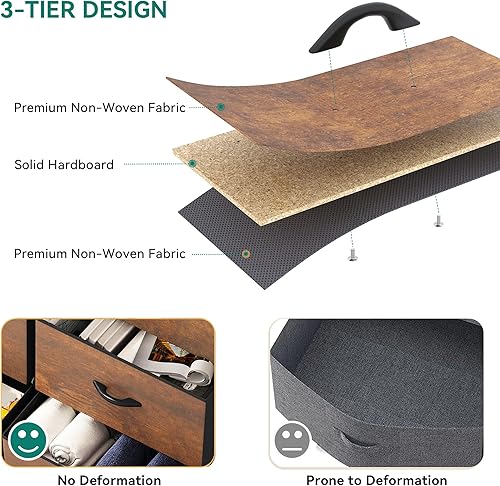 Miniatura 6 de YITAHOME Cómoda de 10 cajones, cómoda para dormitorio, cómoda de almacenamiento de tela, cómoda para sala de estar, pasillo, armarios, marco de