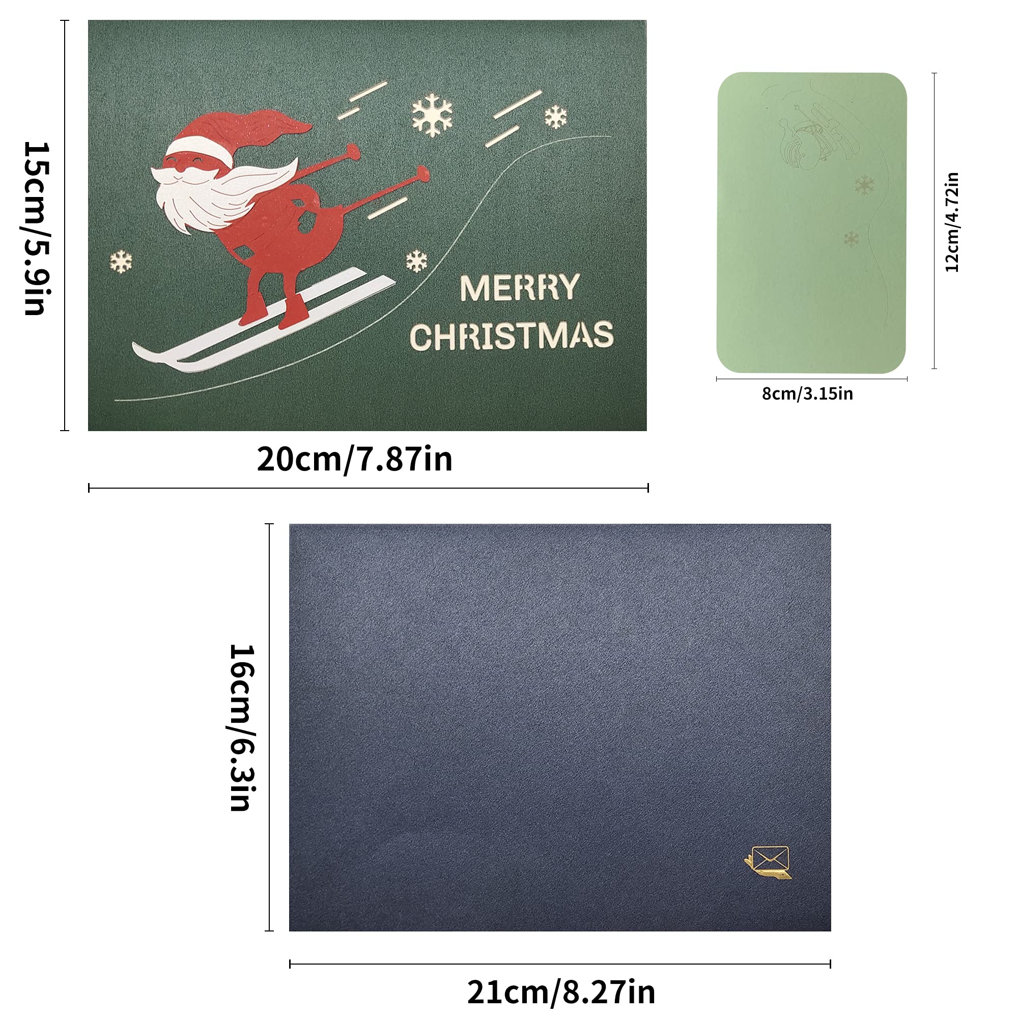 Tarjeta Navidad 3D Papá Noel Esquiador | Desplegable 12x17.5cm | Regalo Divertido Para Esquiadores Y Hombres
