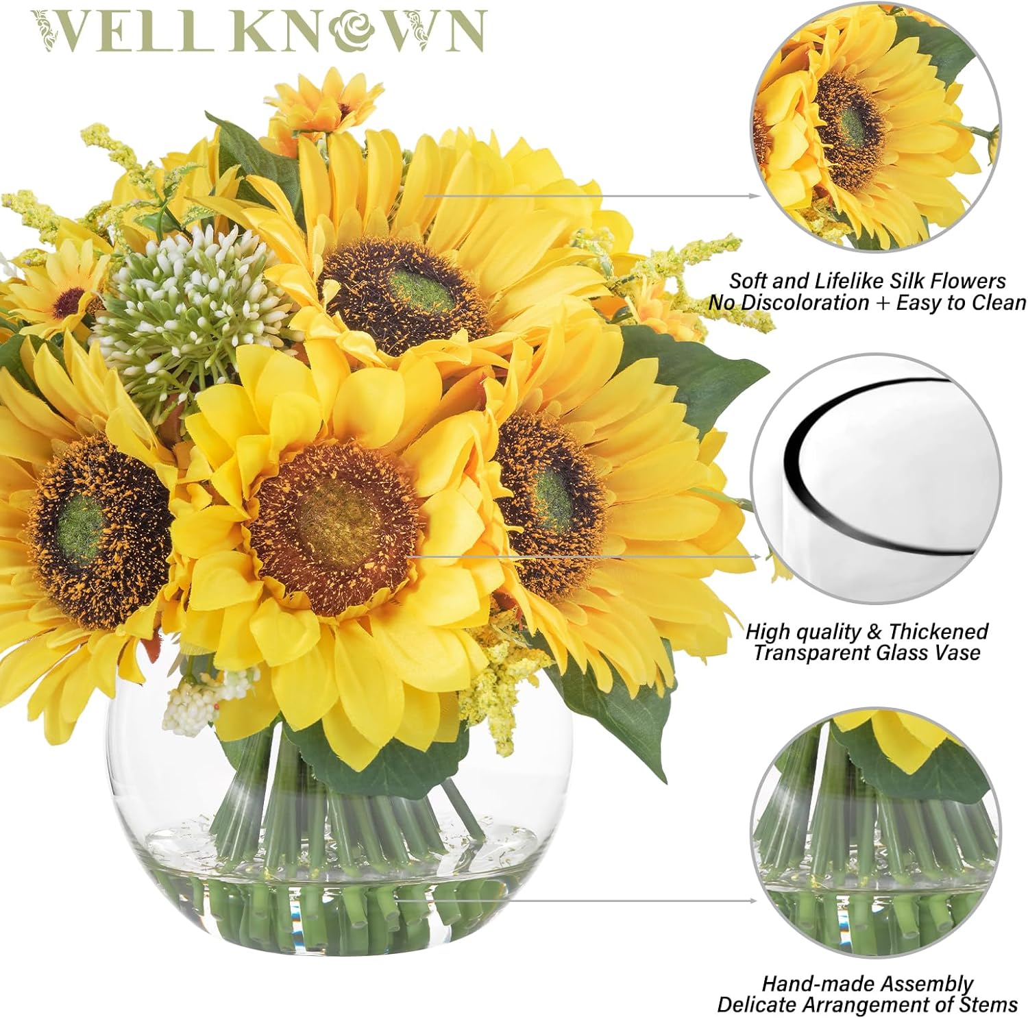 WELL KNOWN Sunflower Decor Arrangement as Table Centerpieces, Artificial Flowers in Vase for Home Decor Yellow Sunflower Centerpieces for Dinning Tea Coffee Table and Kitchen Decor & Gift