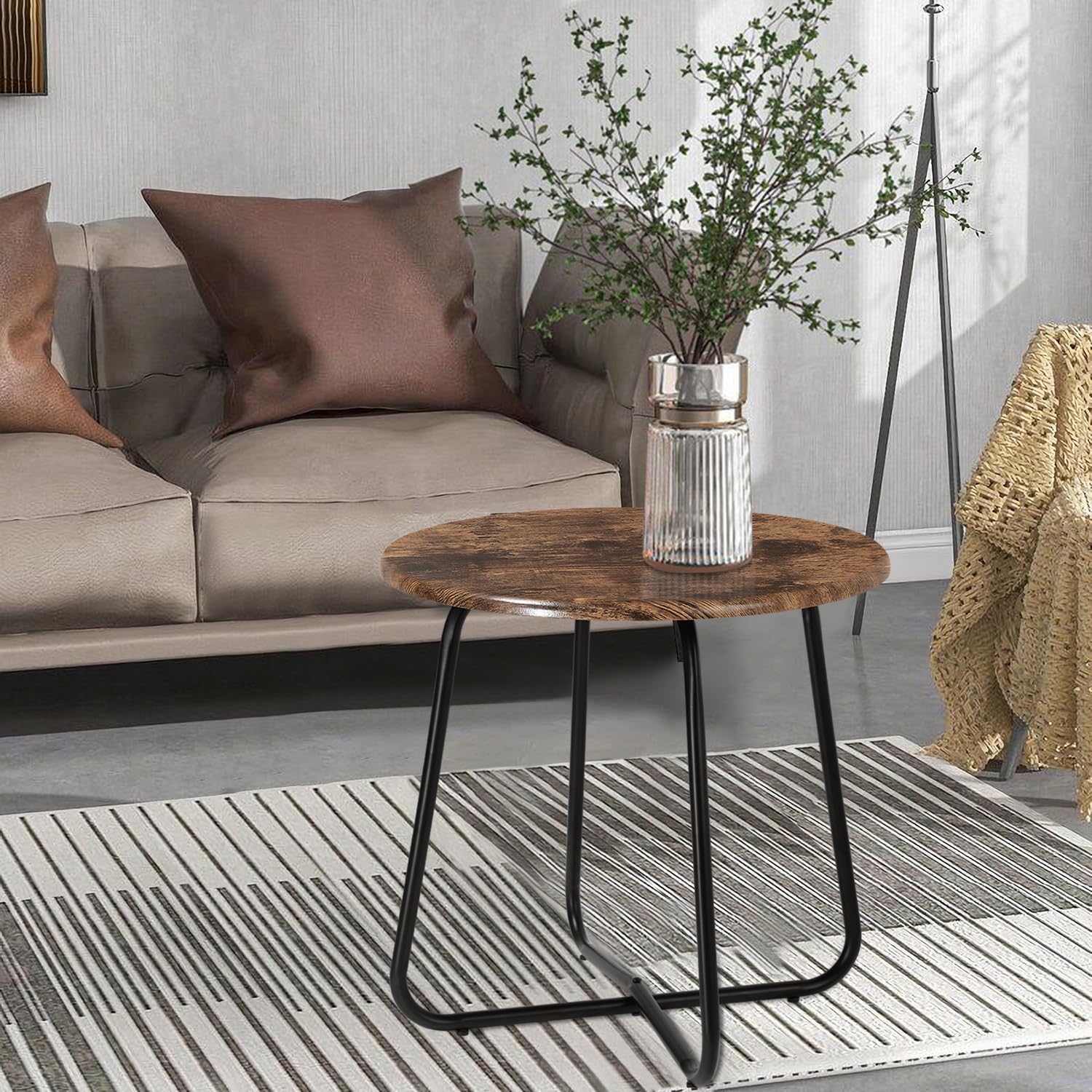 WDSHIYI Patio Outdoor Side Snack Table,Small Round Anti-Rust Metal Style for Garden Balcony, Yard,Living Room,Antique Brown - Image 4