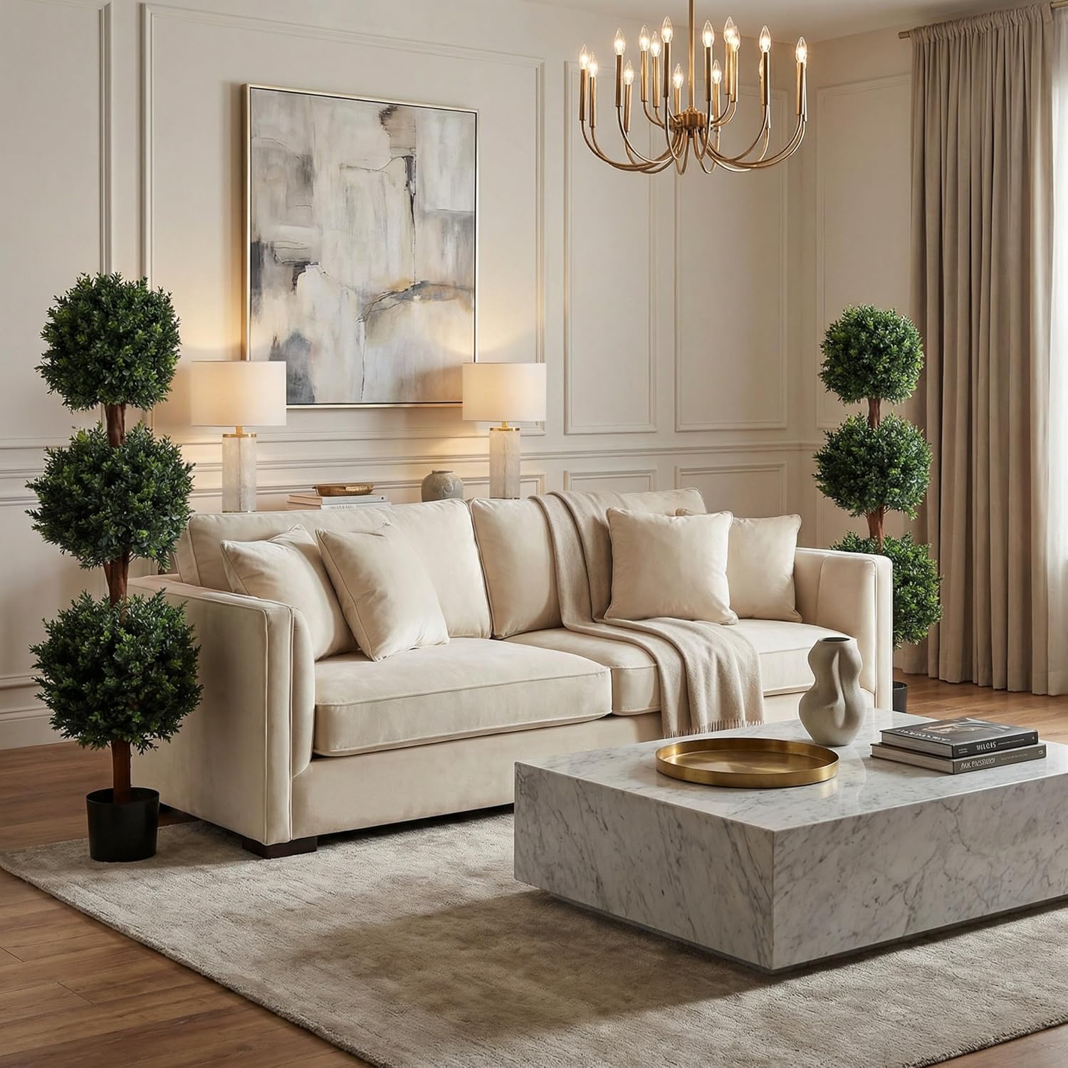 Pure Garden Artificial Tree - 5FT Faux Hedyotis Topiary Ball Plant in Weighted Pot - Fake Plants for Indoor Display or Front Porch Decorations