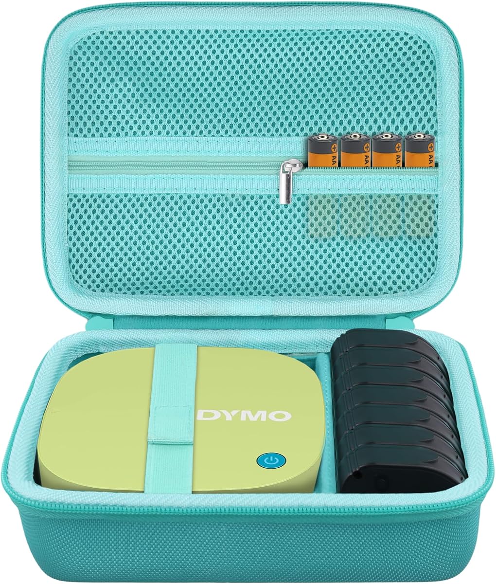 Hard Case for DYMO LetraTag 200B Bluetooth Compact Label Maker | Shockproof, Impact-resistant, Durable EVA and Nylon, Protective Storage Box, Velcro board, Custom space size, Daydream Blue