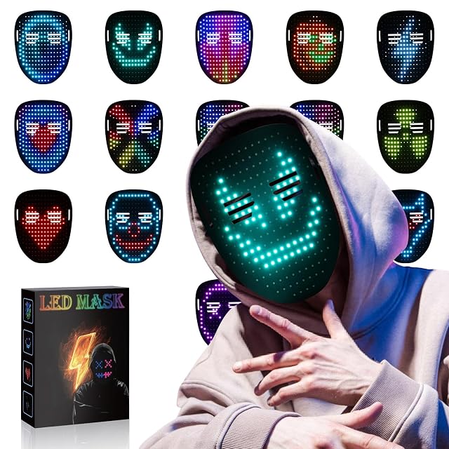 Rechargeable LED Mask for Men Women Cool Halloween Costume Mask Birthday Gifts for Teen Boys Girls