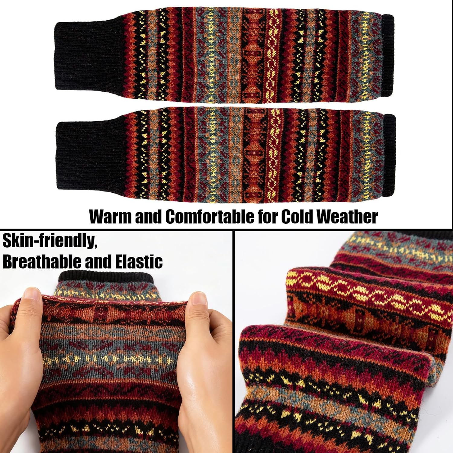 Womens Wool Leg Warmers Winter Striped Boho Long Thigh High Leg Warmer Y2K Knit Over Knee Footless Boot Cuffs Socks - Image 7