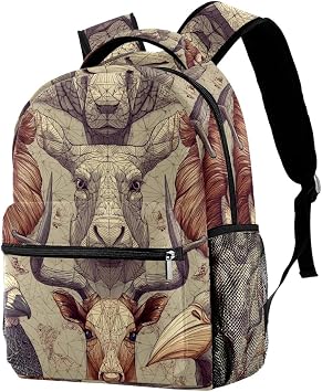 Casual School Backpack Outline Animals Pattern Bookbag High Capacity & Adjustable Strap
