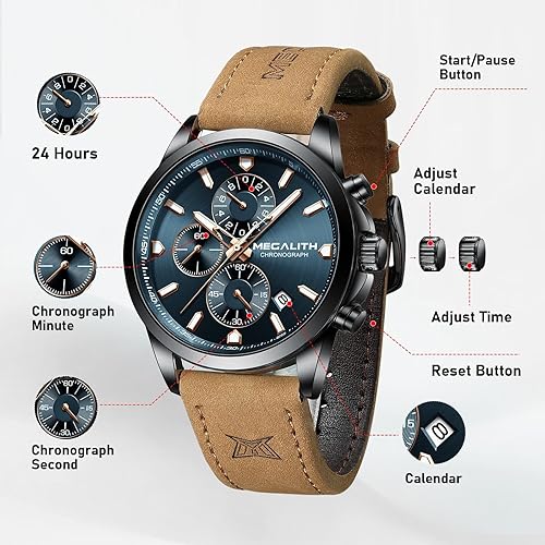 Miniatura 5 de MEGALITH Wrist Watches for Men Luxury Dress Silver Stainless Steel Chronograph Watch Waterproof - Gift for Husband Father at Birthday Anniversary
