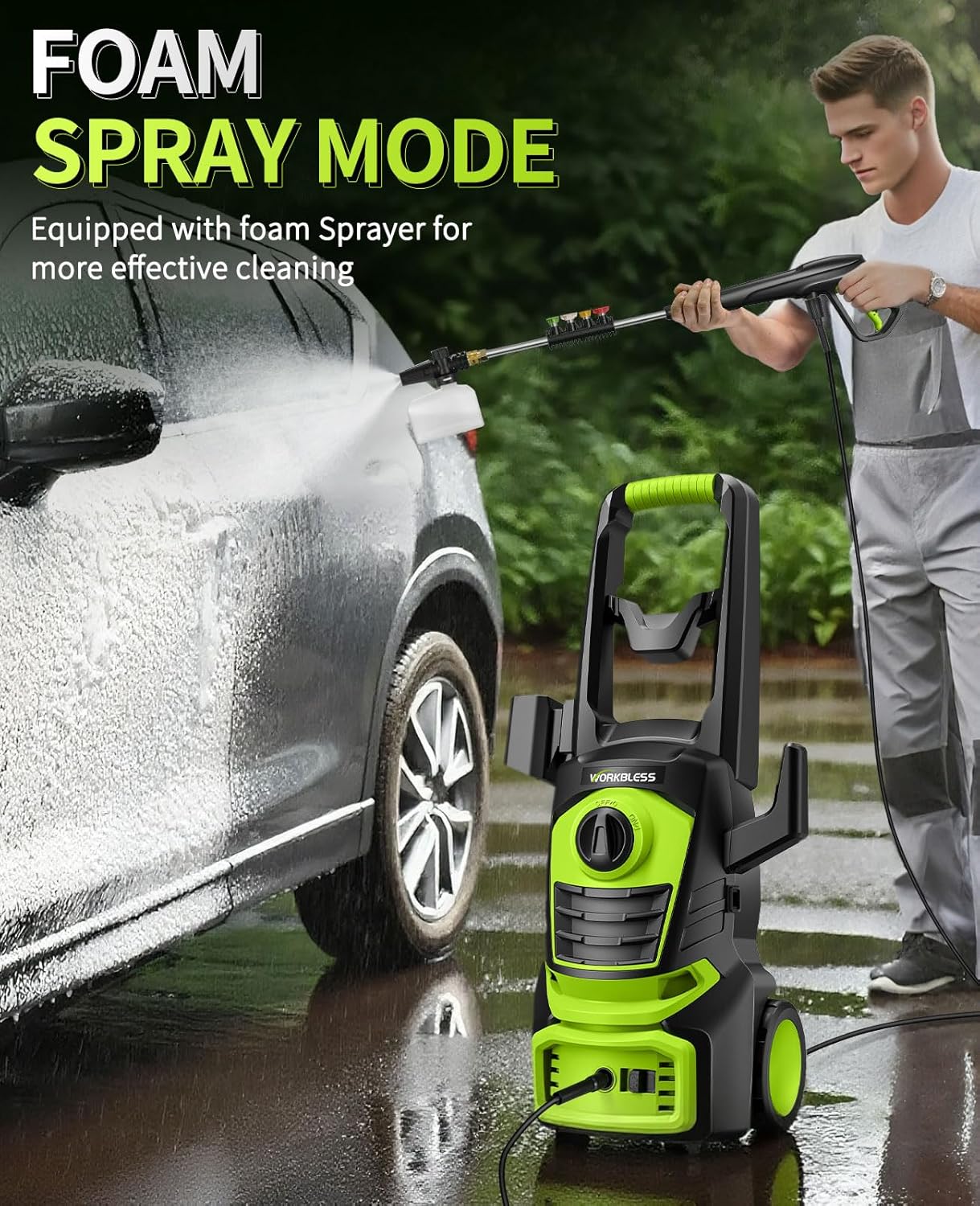 Electric Pressure Washer, 1700 PSI Max 1.3 GPM Power Washer with 3 Nozzles, High Pressure Washer with Foam Cannon for Car, Driveway, Patios