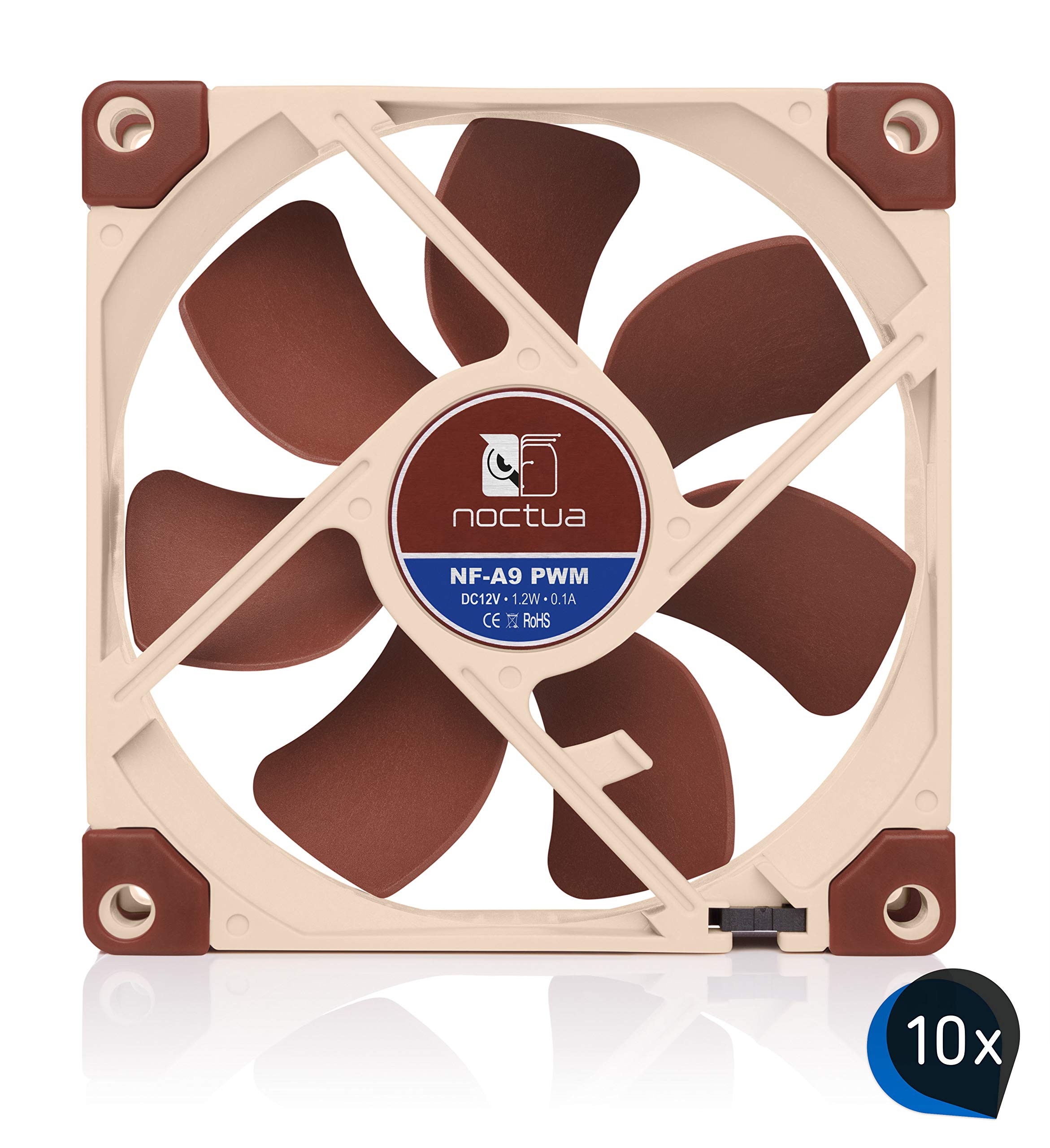 Noctua Paquet : 10x NF-A9 PWM, Ventilateur Silencieux Haut de Gamme, 4 Broches (92 mm, Marron)
