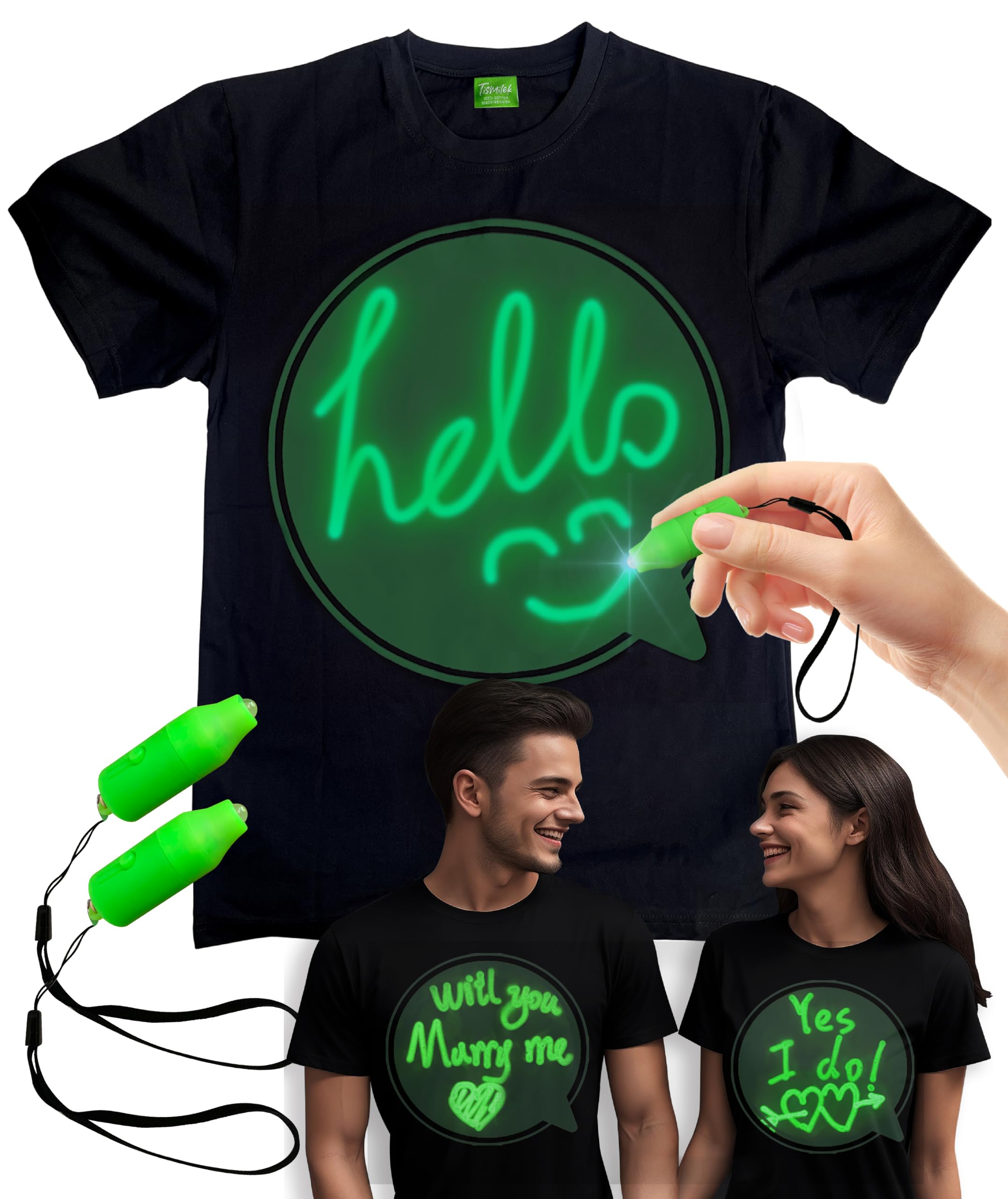 tismilek Glow in The Dark Shirt, Neon Shirt & Light up Shirt for Glow Party, Black, L