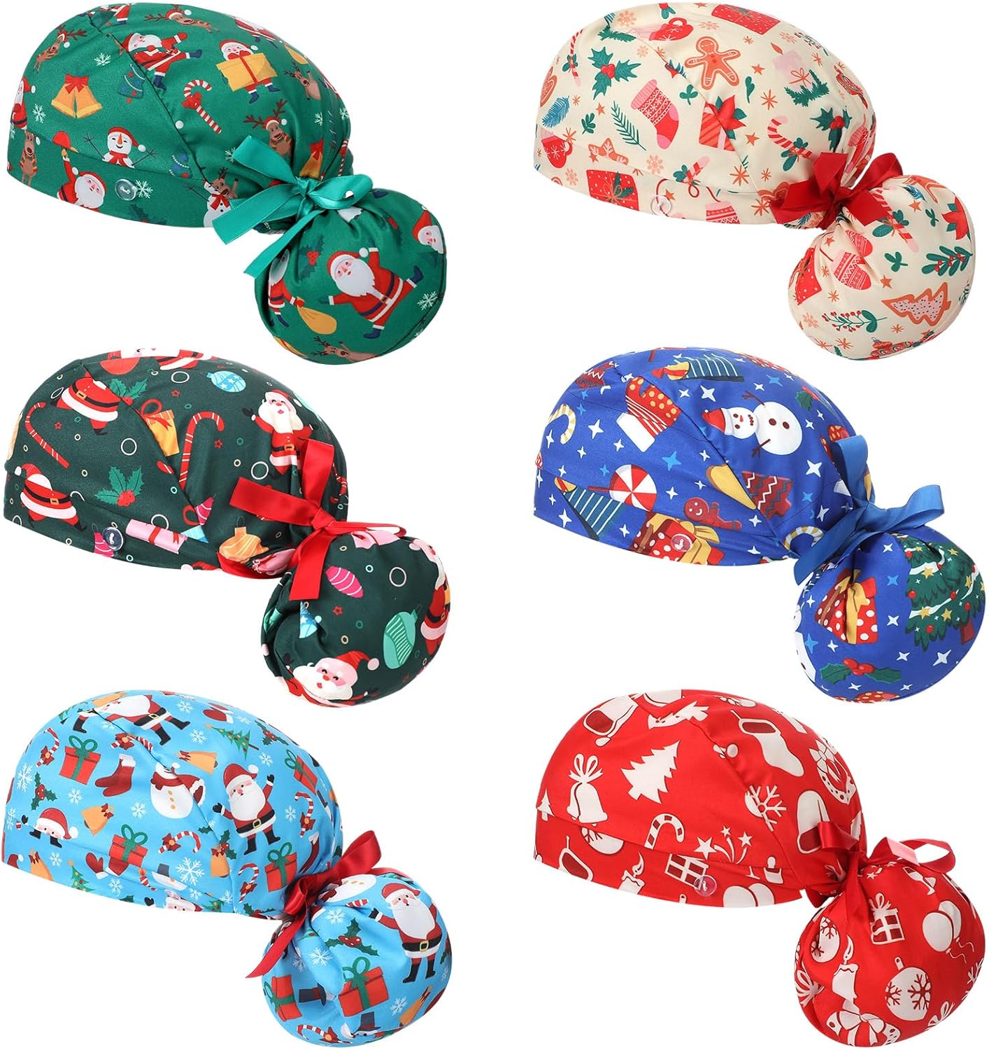 6 Pcs Scrub Caps for Women Doctor Nursing Hats with Buttons Adjustable Tie Back Working Cap Bouffant Scrub Hats for Women Men