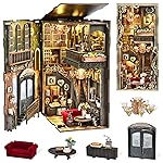 MiniCity Book Nook Kitwith Dust Cover and LED Light, 3D Wooden Puzzle Bookend Bookshelf Insert Decor for Teens and Adults (Saisons Caf)