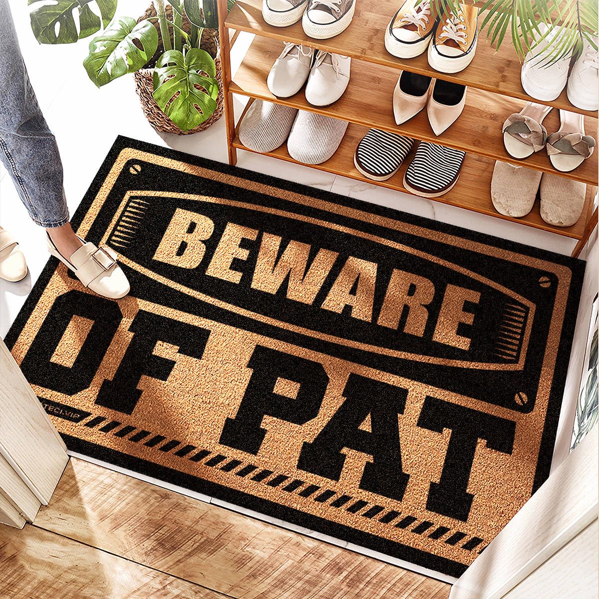 Tapis humide et de bienvenue absorbant et doux Beware Of Pat pour entrée 65 x 90 cm