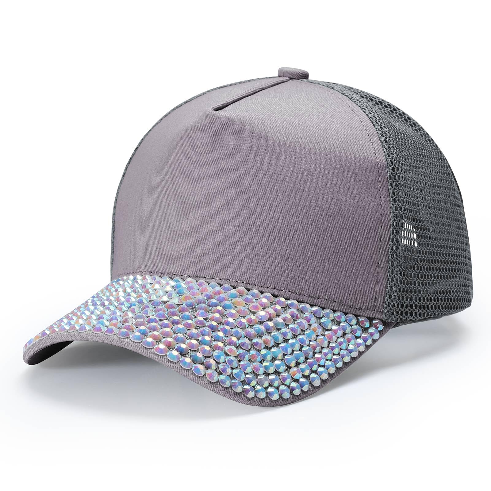 Women Men Studded Rhinestone Baseball Cap Adjustable Bling Ponytail Mesh Sun Hat Casual Sports
