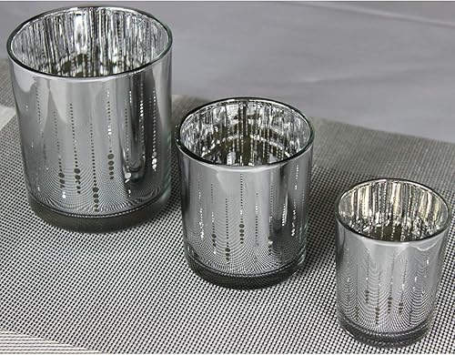 Miniatura 3 de Seraphic Portavelas votivas de cristal para centro de mesa, haz de luz plateado, juego de 3