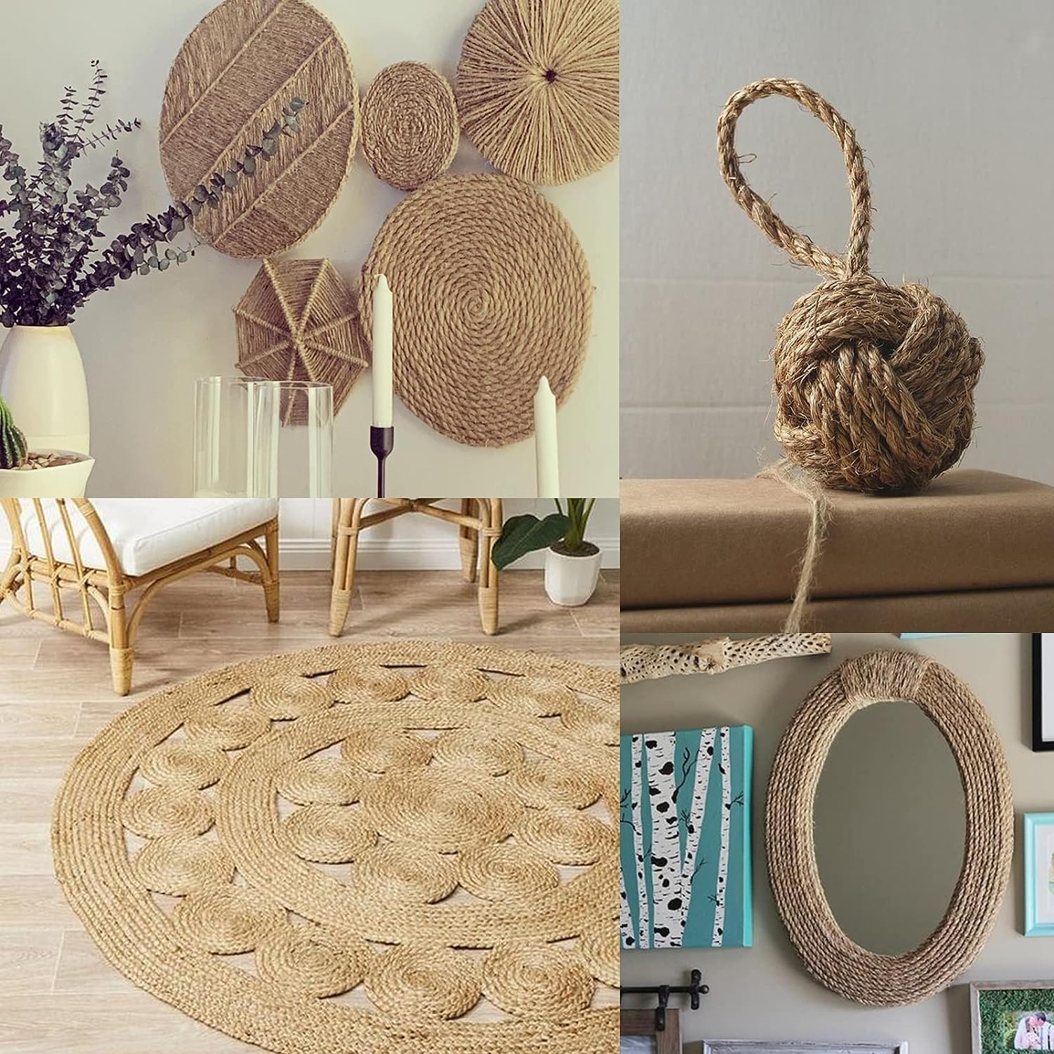 KINGLAKE GARDEN Jute Rope,Hemp Rope Heavy Duty Jute Rope 1/5 inch 65.6 Feet(5MM x 20 M) Twisted Hemp Rope for Indoor and Outdoor Gardening,Crafts, Home Decorating, Climbing,DIY