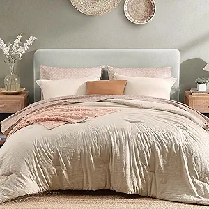 Monbix Full Size Comforter Set - 7 Pieces Beige Prewashed Bed in a Bag Full Bedding Sets with Comforters, All Seasons Ultra Soft Comforter Bed Set with Sheets,Pillowcases & Shams