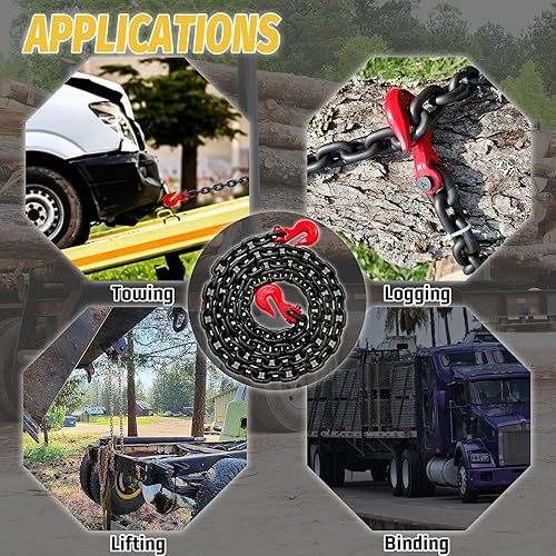 Miniatura 39 de Cadena de transporte de 3/8 pulgadas, cadena de remolque G80 con ganchos de seguridad y agarre G70 Carga de trabajo de 7100 libras Cadena