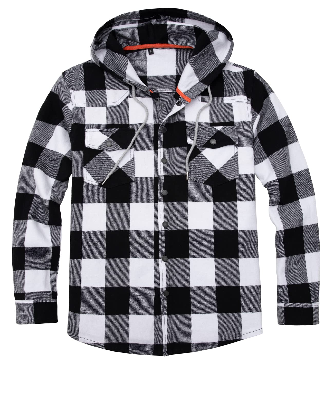 ZENTHACEMen's Hooded Plaid Flannel Shirt Jacket Snap Button Flannel Hoodie with Hand Pockets(Not Paper Thin)