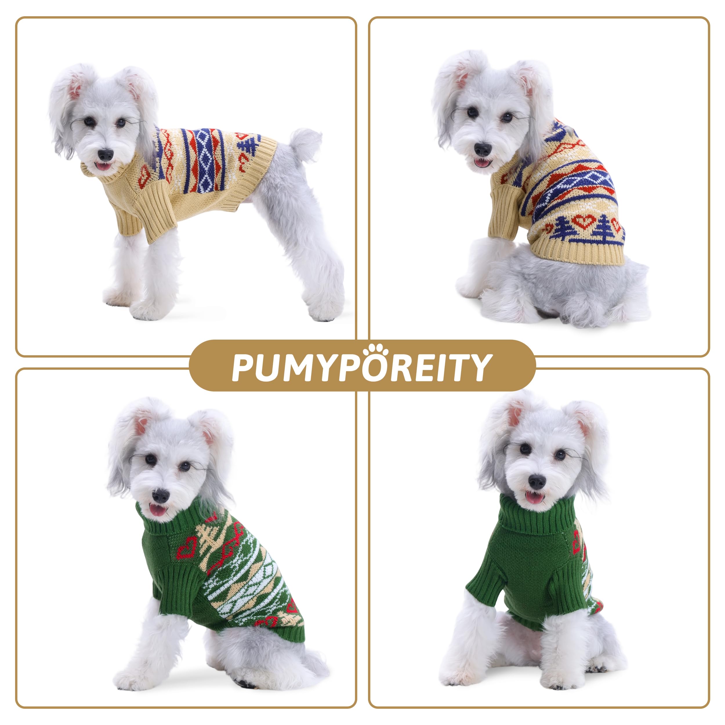 PUMYPOREITY Pull tricoté pour petit chien, pull à col roulé pour chiot, pull de Noël pour chien, garçons et filles, pull d'Halloween pour chihuahua, bouledogue français, yorkie, kaki, taille S