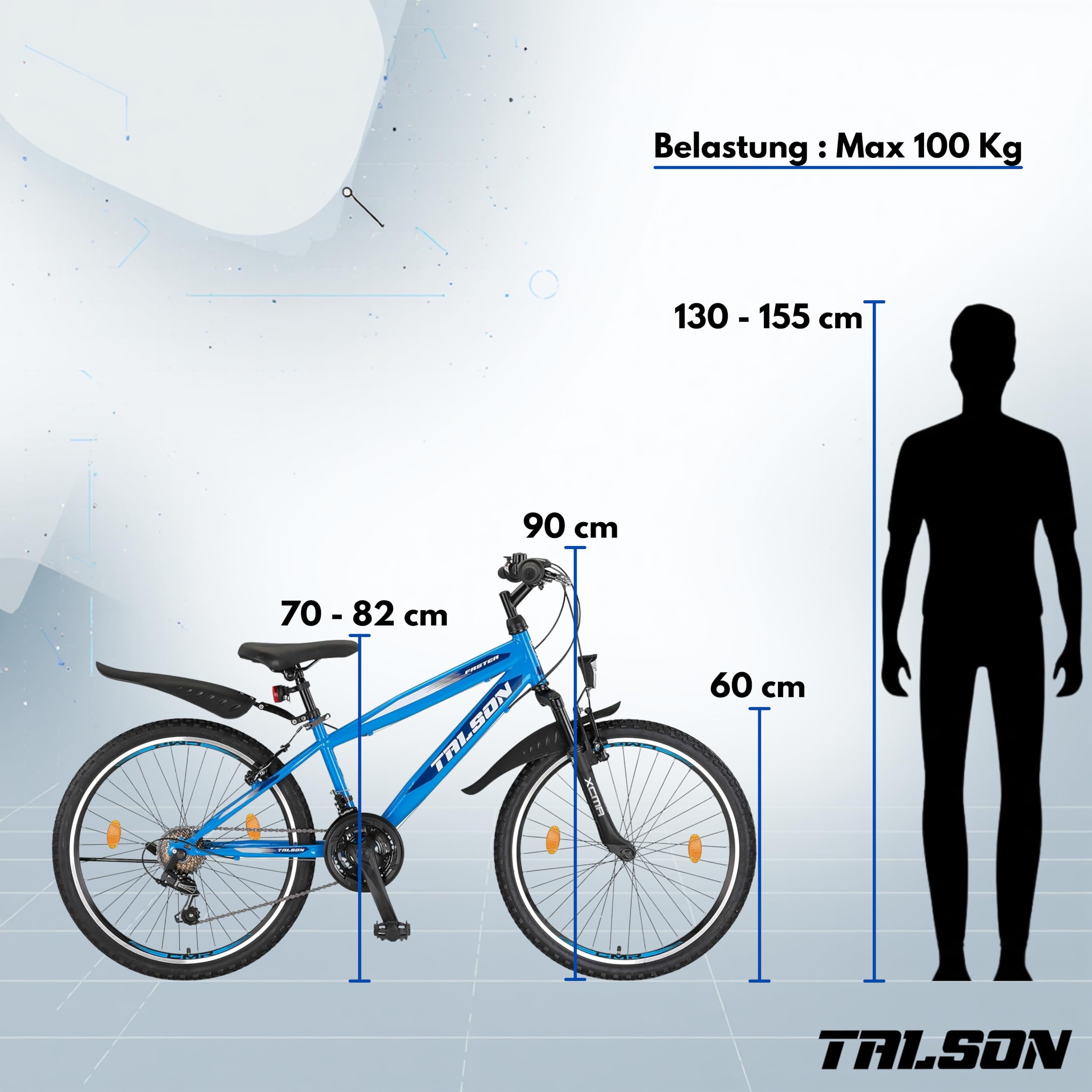 Talson 24 Zoll Mountainbike Fahrrad mit 21-Gang Shimano, Gabelfederung & Beleuchtung Blau