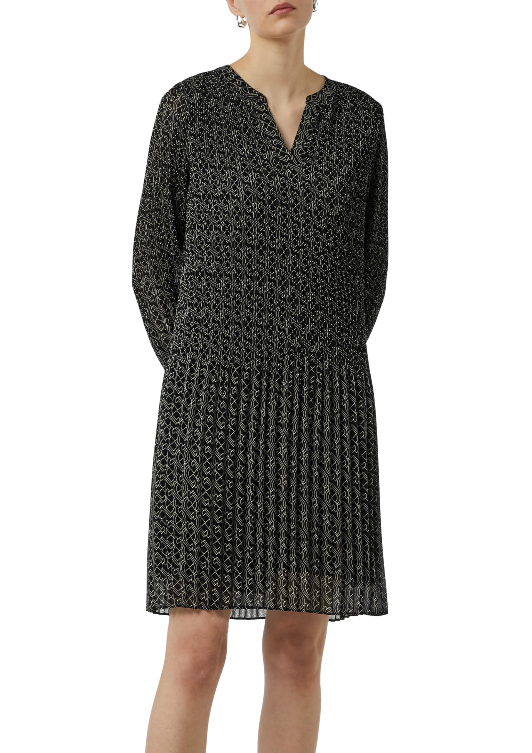 Comma Plissiertes Chiffon-Kleid mit V-Ausschnitt