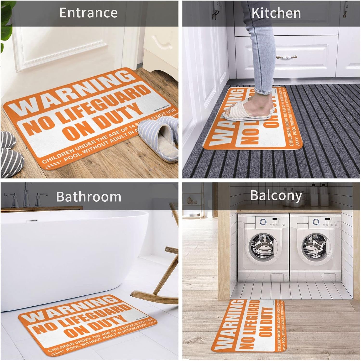 Large Welcome Mats for Front Door Warning No Lifeguard On Duty Rug Teen Stuff Bedroom Door Decorations(65X90CM)